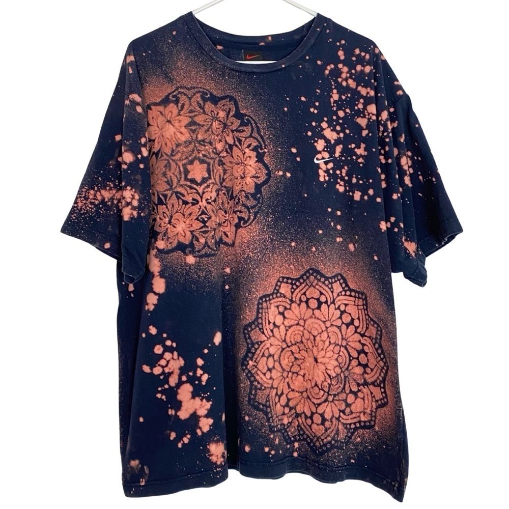 Upcycled Floral Tee Tshirt Mens Size XL Handmade Crewneck Short Sleeves Black